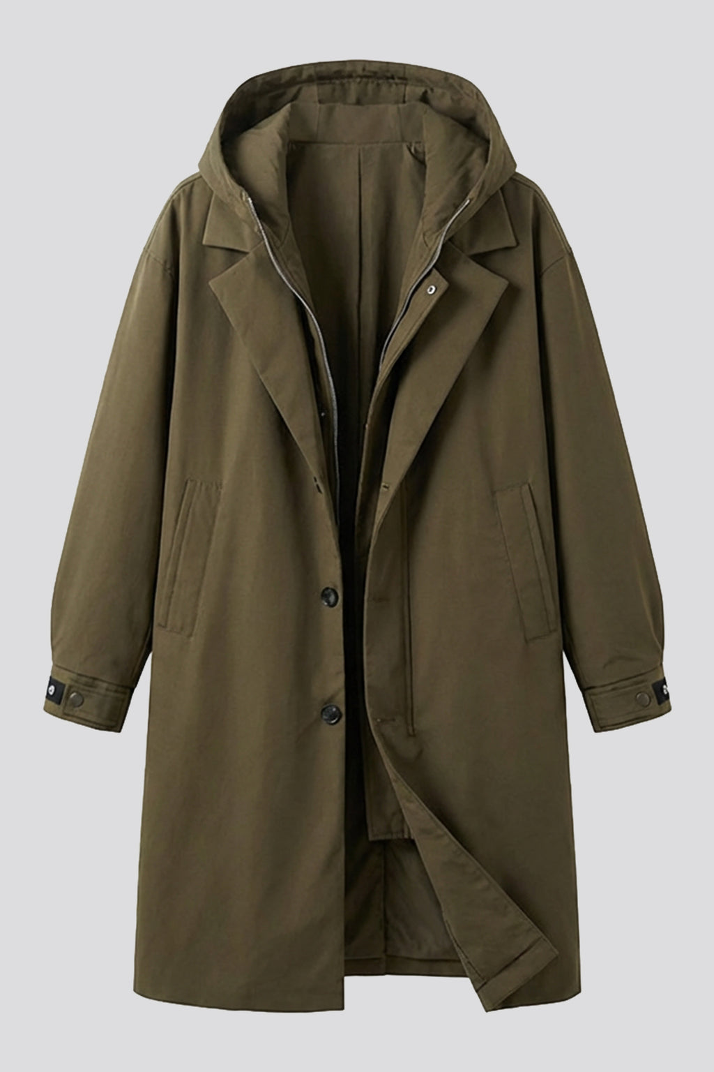 Men’s Hooded Trench Coat Zip Up