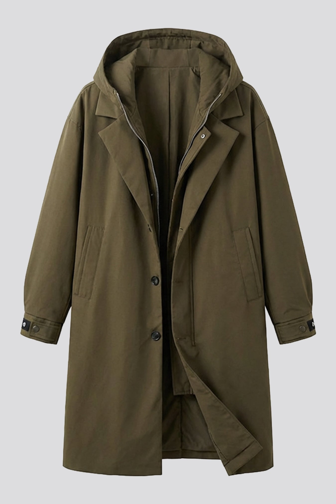 Men’s Hooded Trench Coat Zip Up