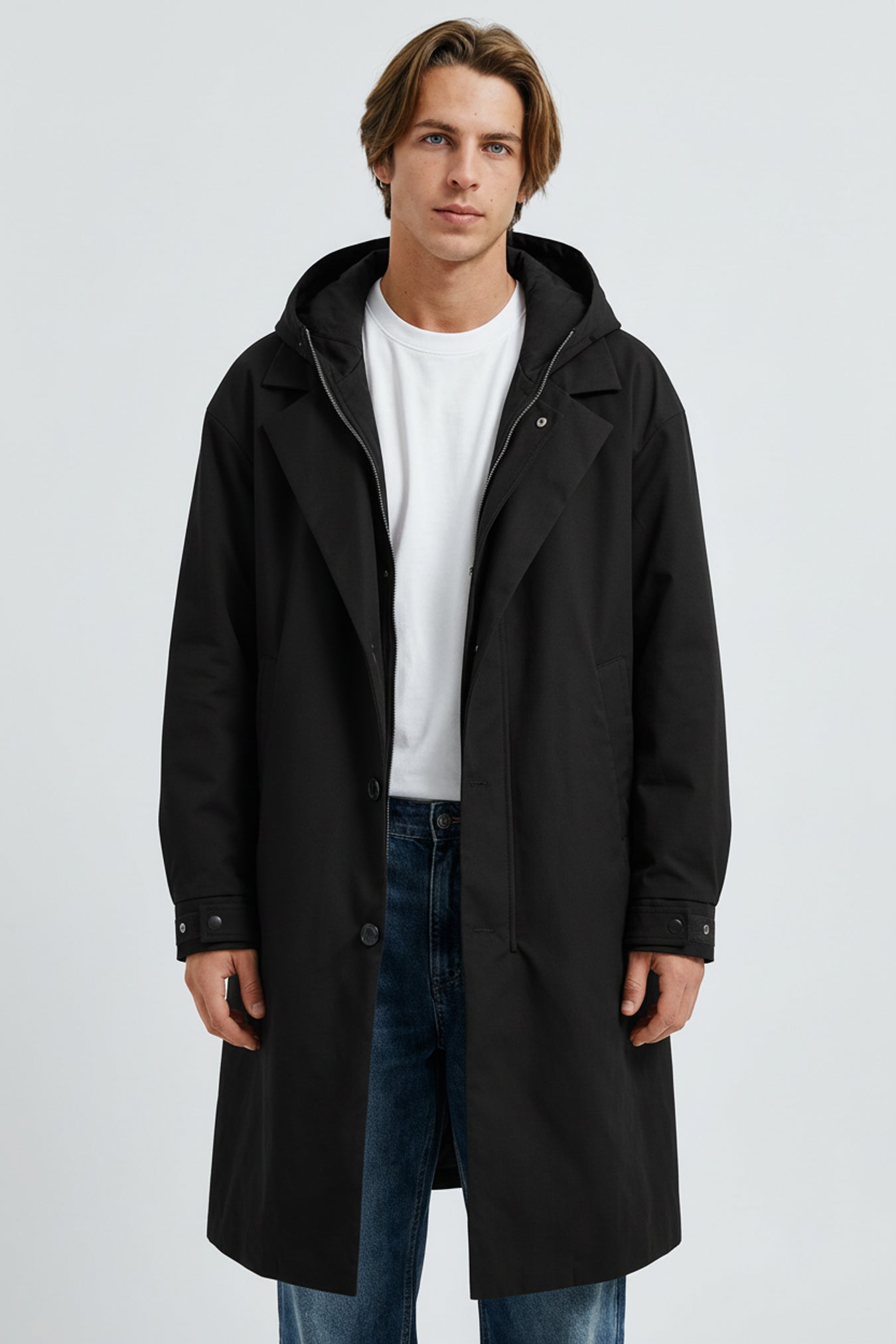 Men’s Hooded Trench Coat Zip Up