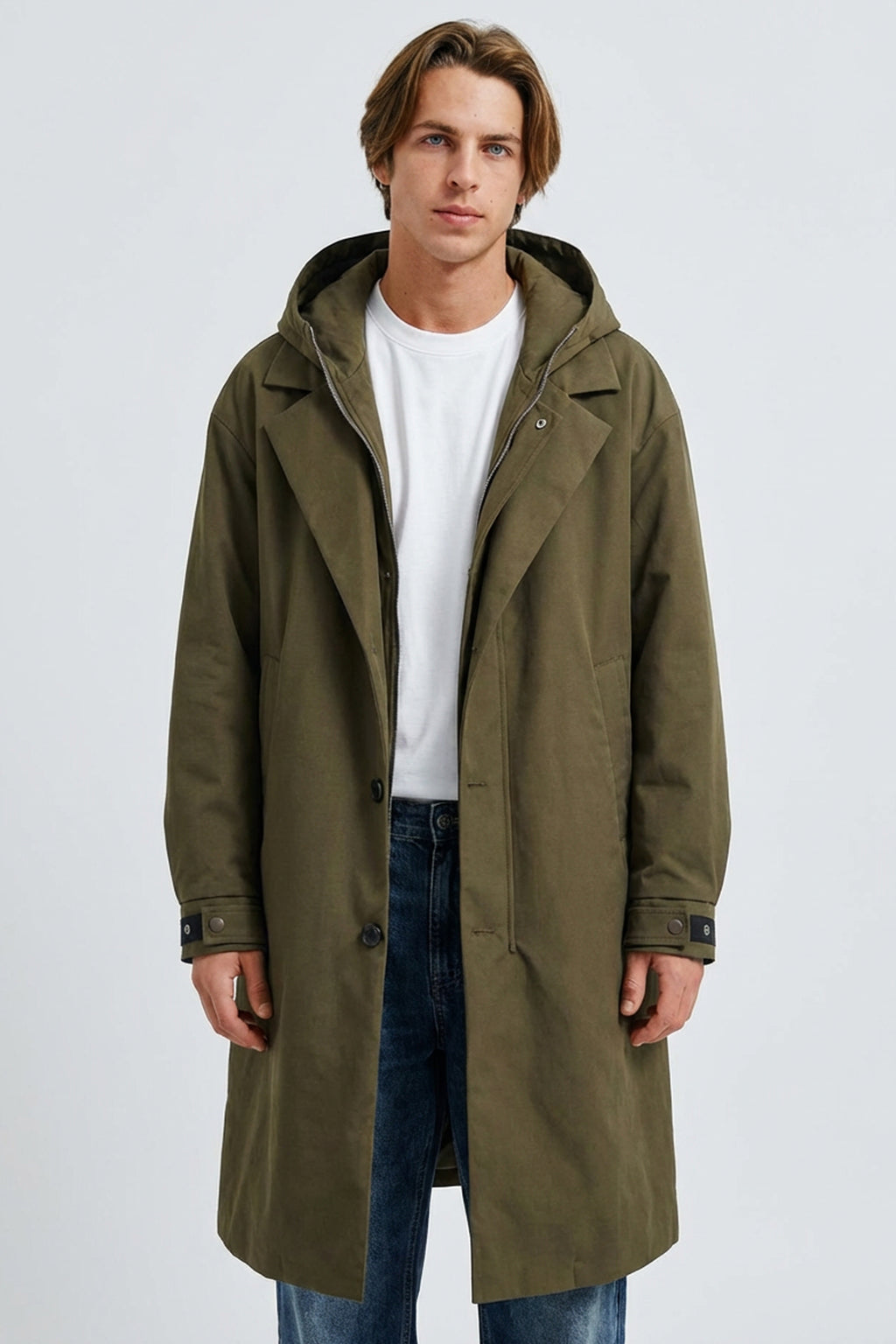 Men’s Hooded Trench Coat Zip Up