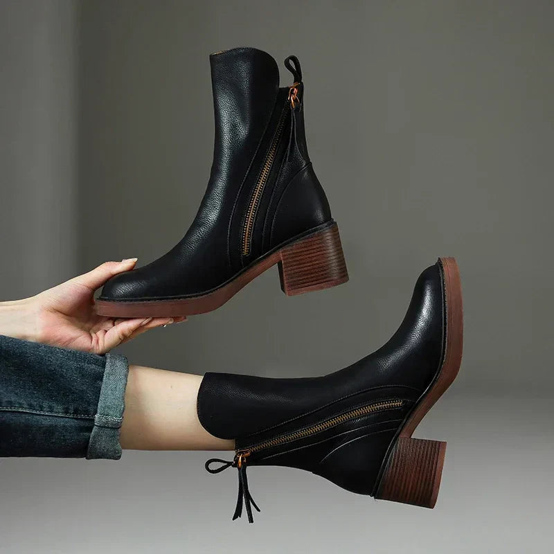 Women’s Ankle Boots Block Heel Zip Up