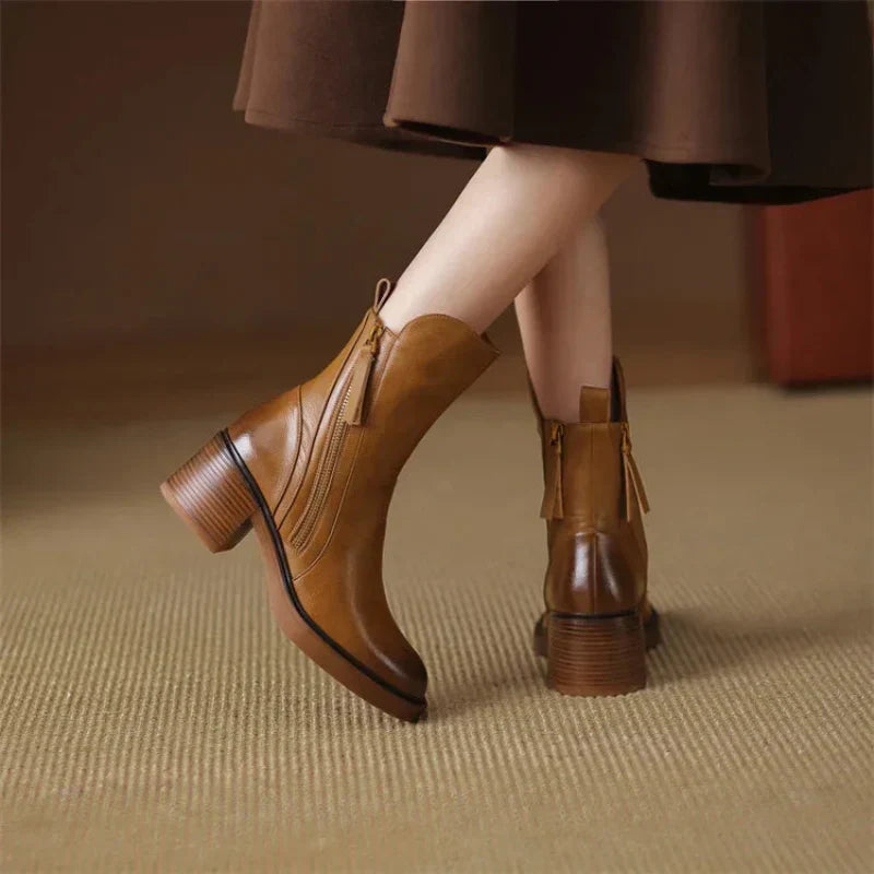 Women’s Ankle Boots Block Heel Zip Up