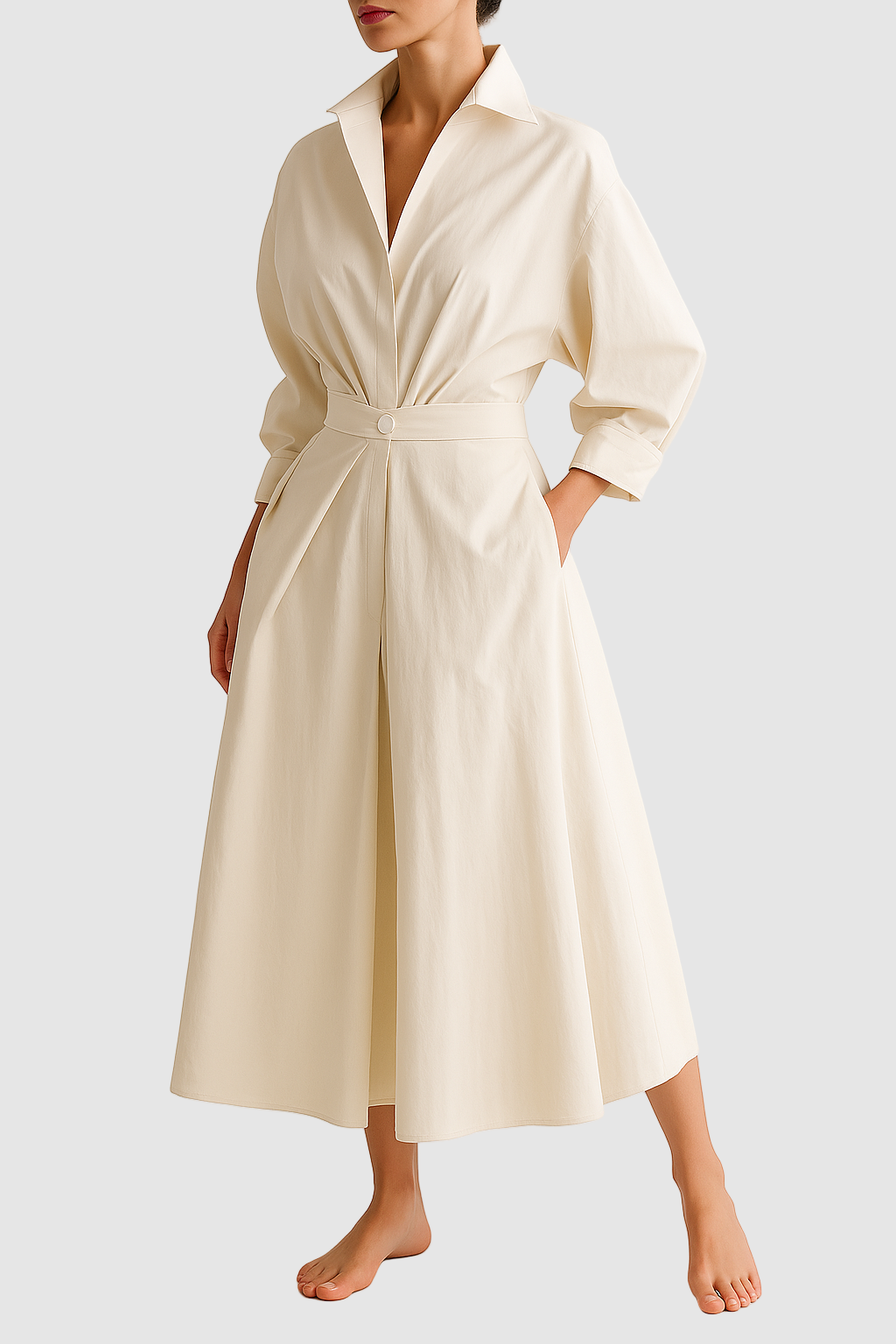 Women’s Belted Collared Shirt Dress Midi