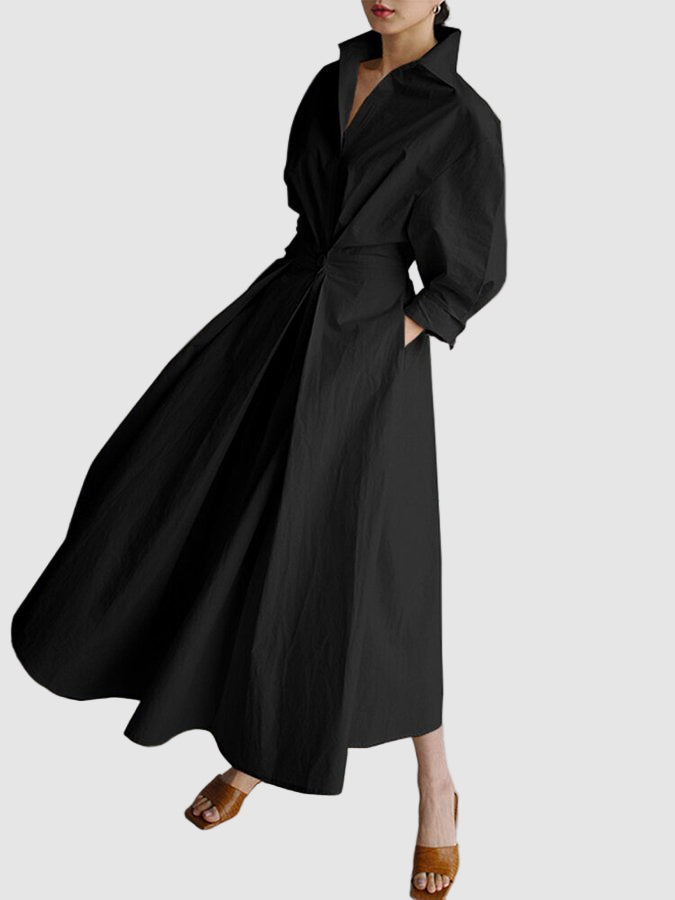Women’s Belted Collared Shirt Dress Midi