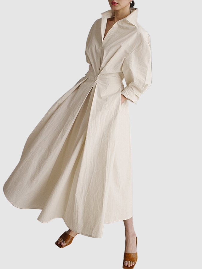 Women’s Belted Collared Shirt Dress Midi