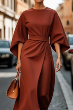 Women’s Belted Flare Sleeve Midi Dress