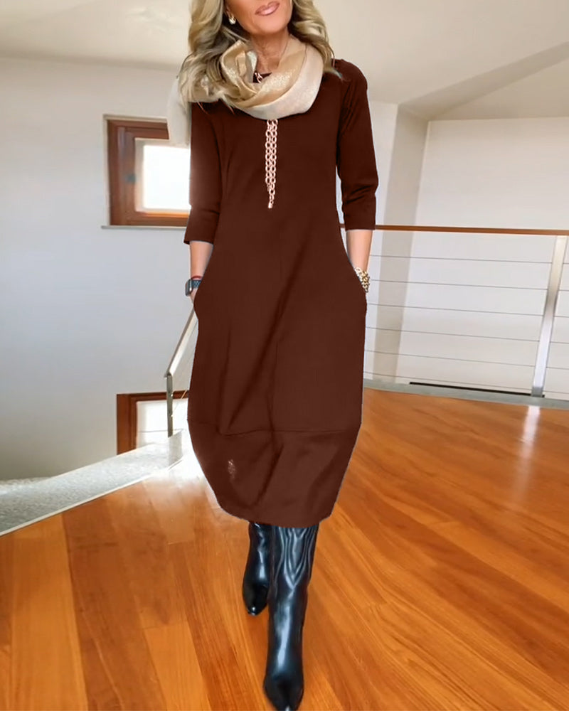 Women’s Casual Long Sleeve Midi Dress