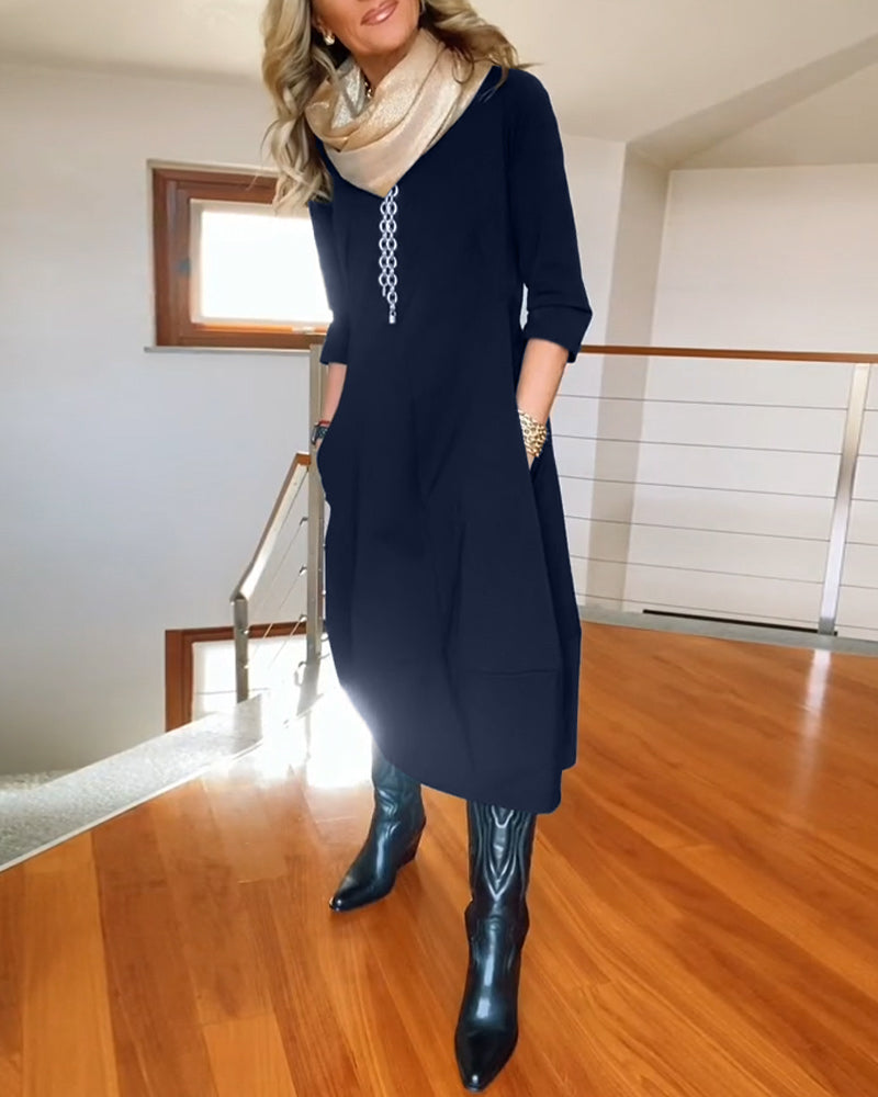 Women’s Casual Long Sleeve Midi Dress