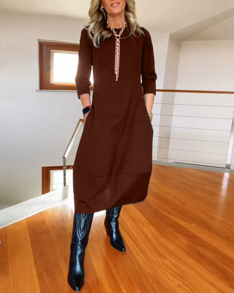 Women’s Casual Long Sleeve Midi Dress