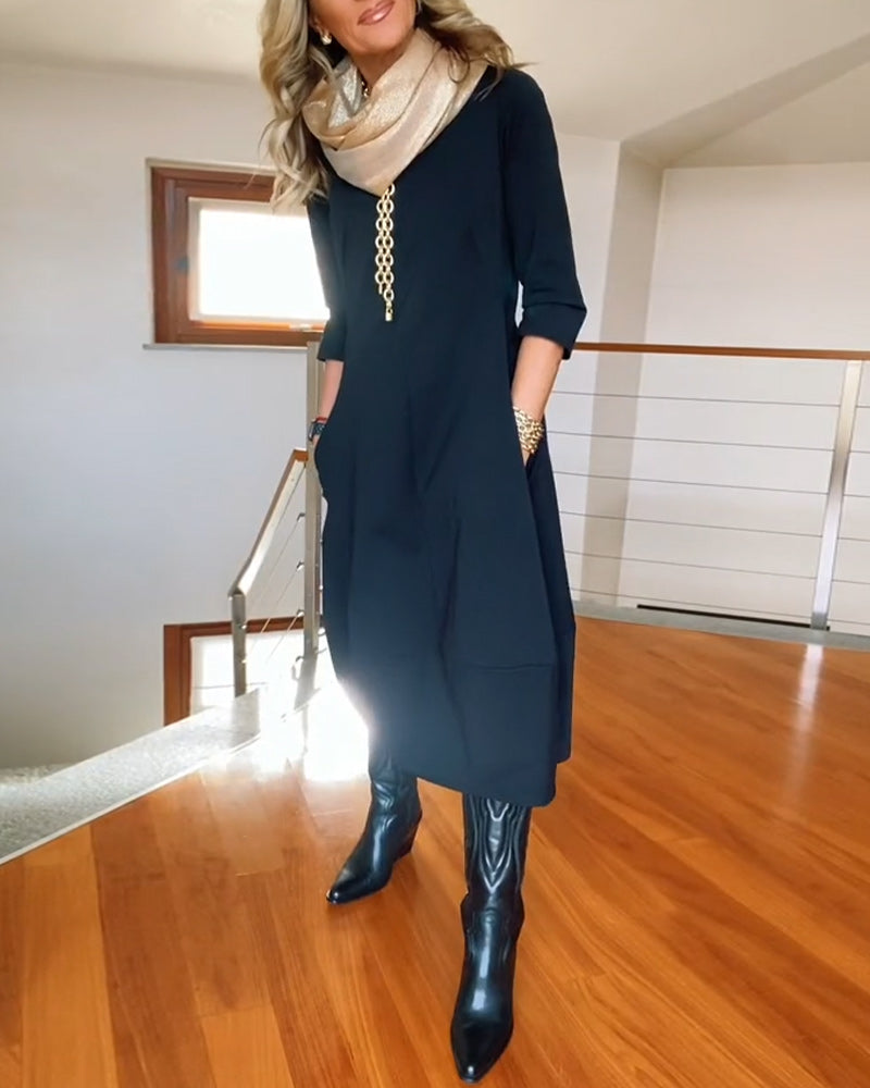 Women’s Casual Long Sleeve Midi Dress