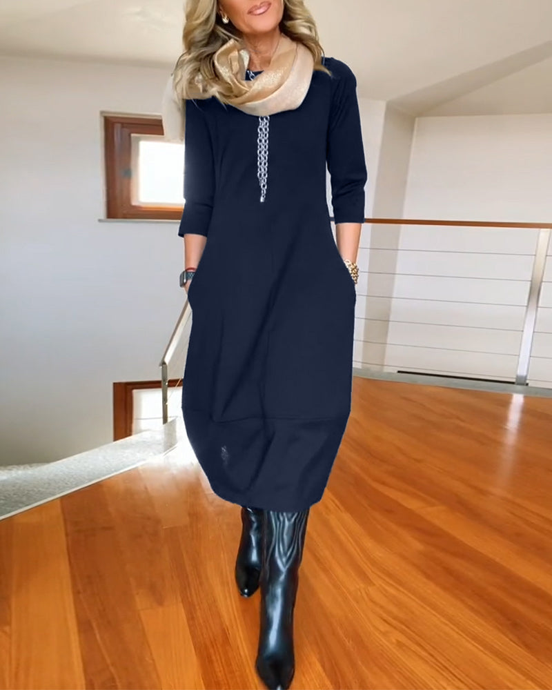 Women’s Casual Long Sleeve Midi Dress