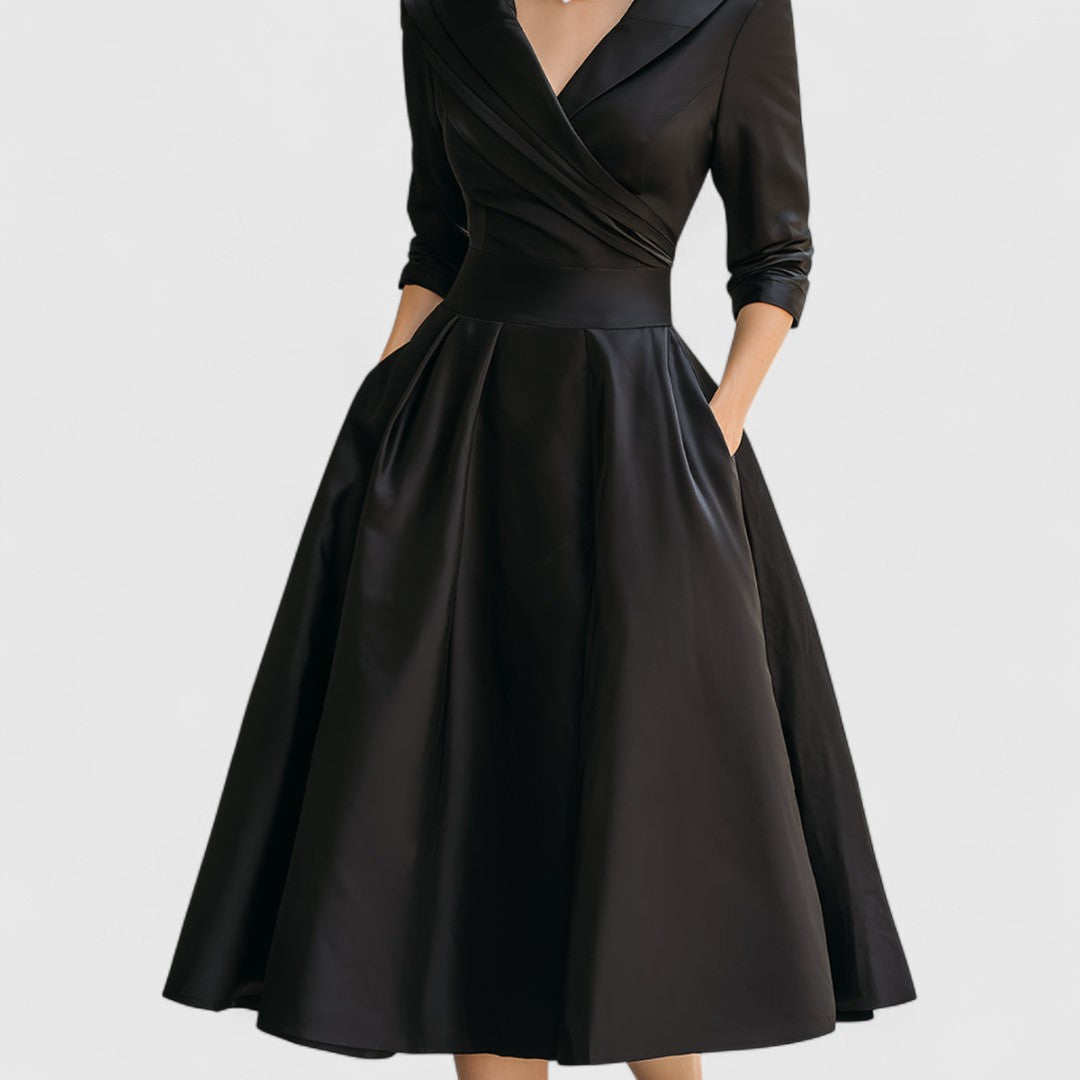 Women’s Elegant A Line V Neck Dress Midi