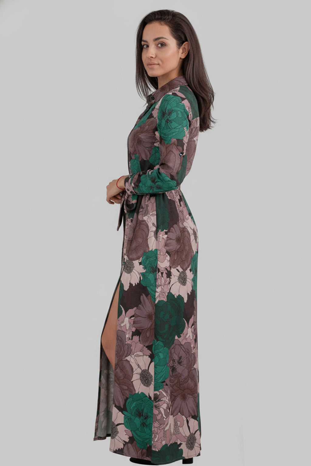 Women’s Floral Print Shirt Dress Maxi