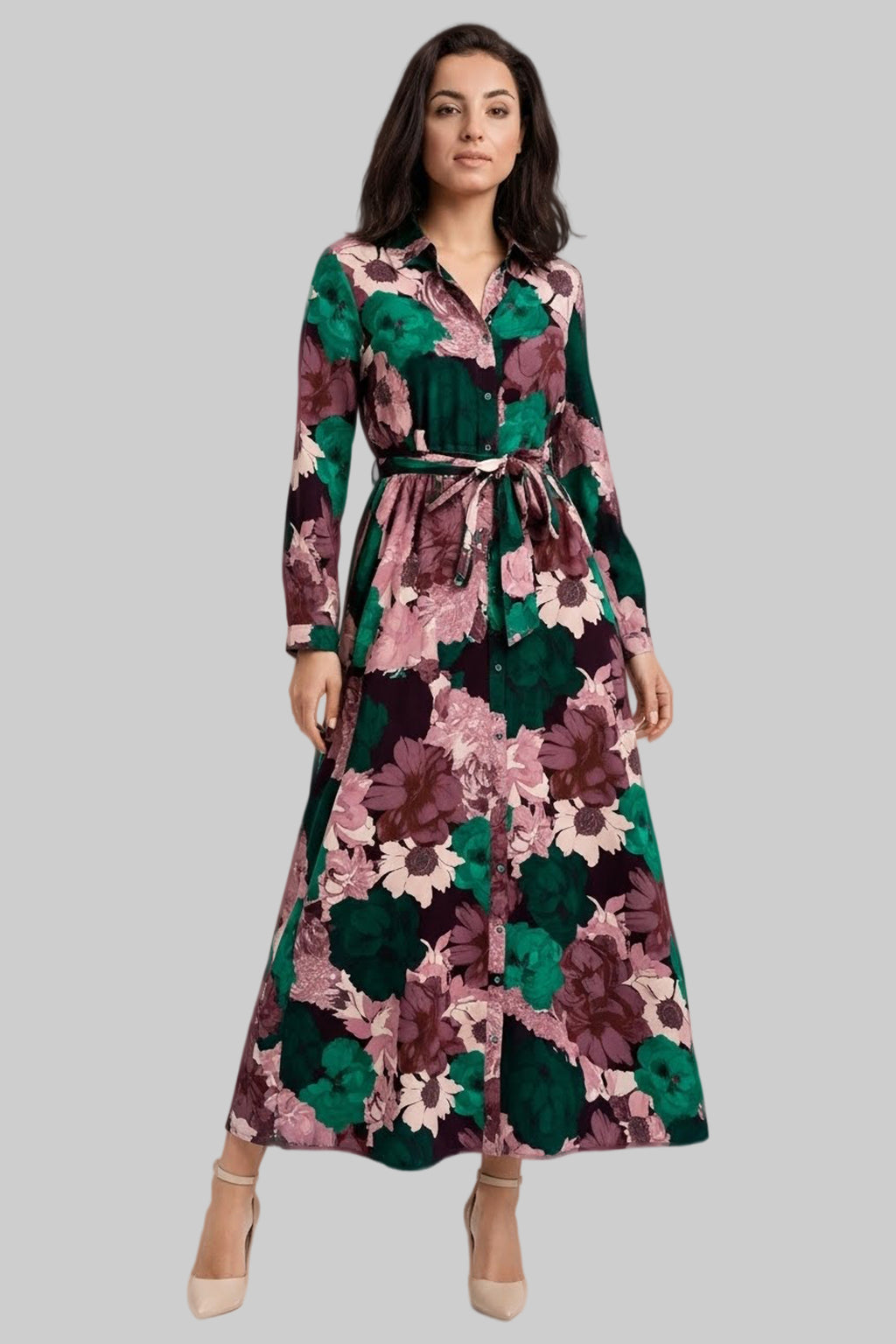 Women’s Floral Print Shirt Dress Maxi