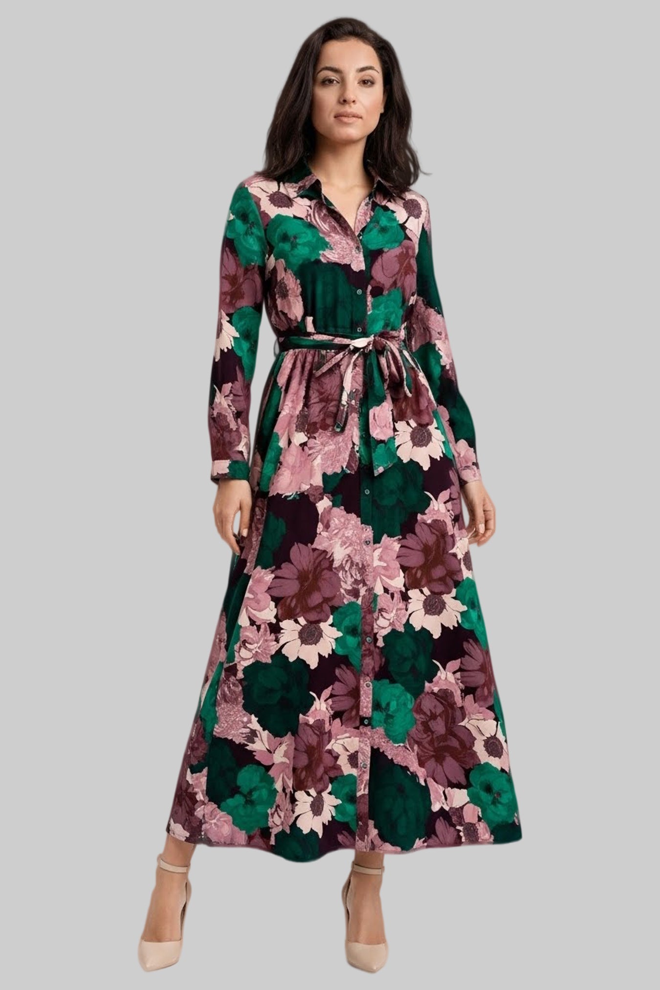 Women’s Floral Print Shirt Dress Maxi