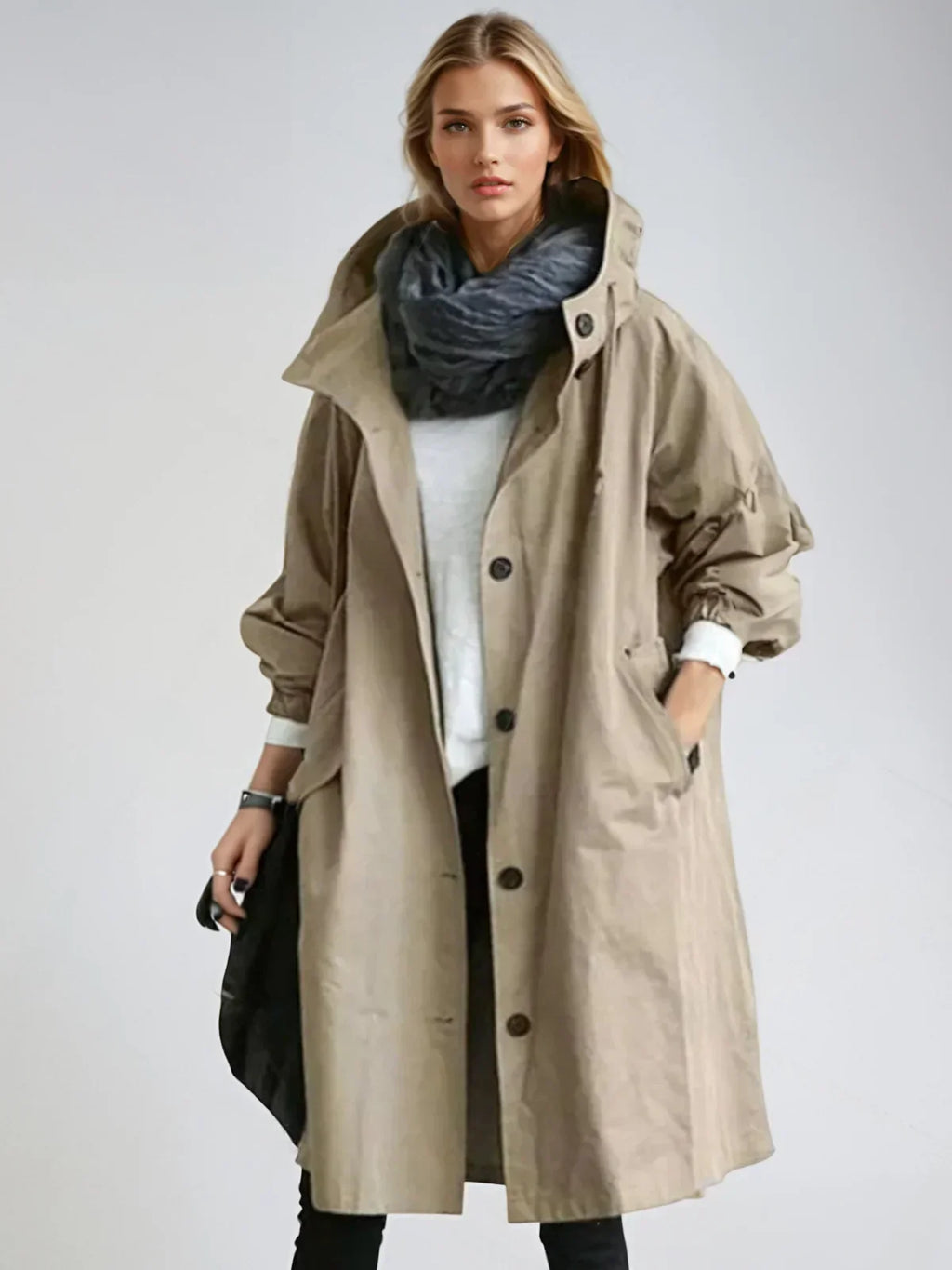 Women’s Hooded Trench Coat Relaxed Fit