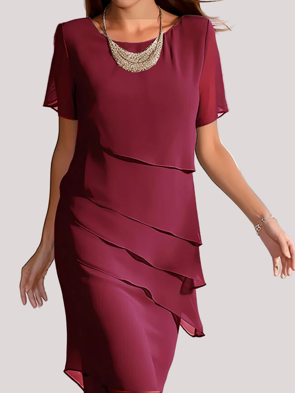 Women’s Layered Short Sleeve Dress Midi