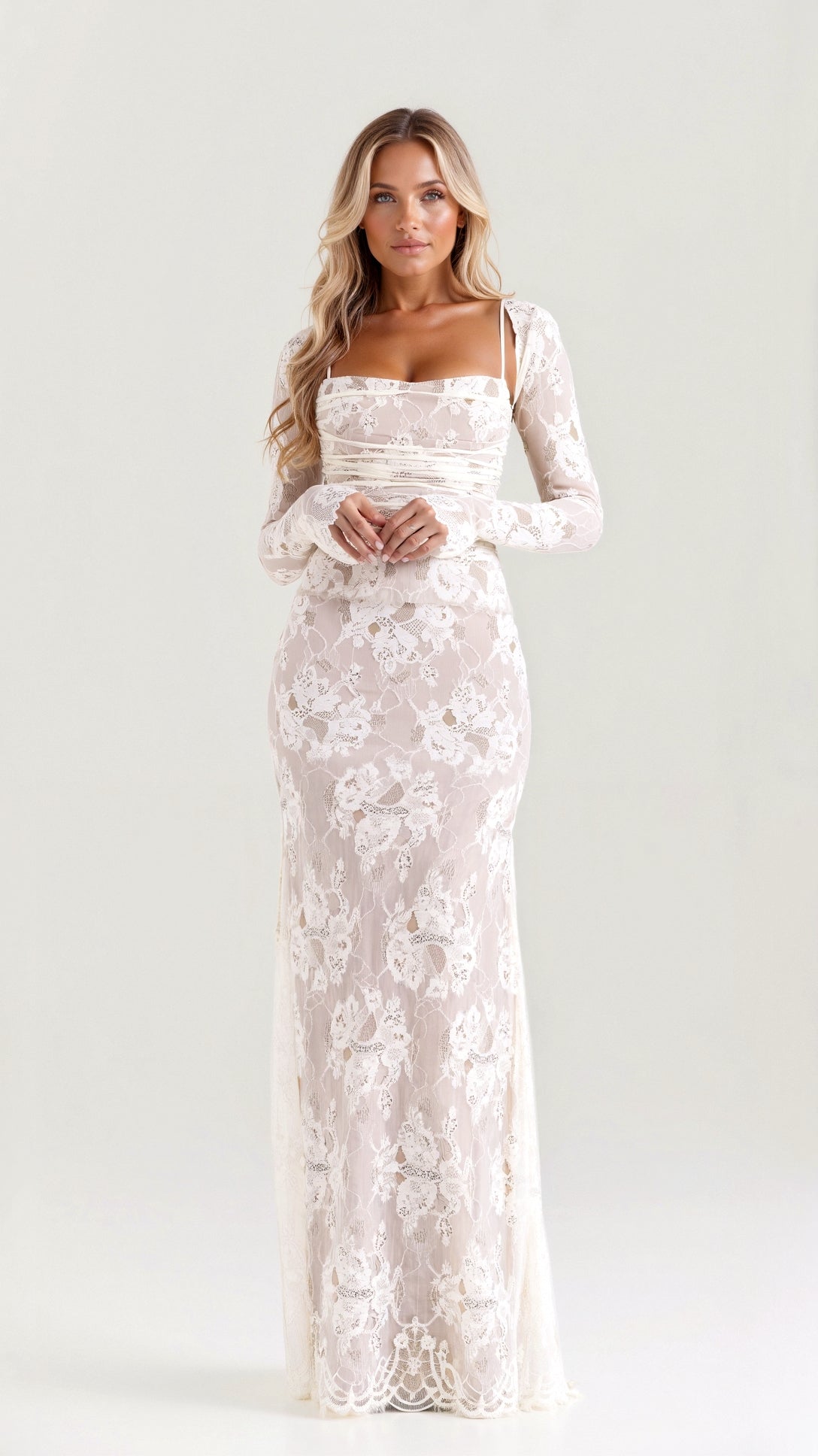 Women’s Long Sleeve Lace Evening Dress Maxi