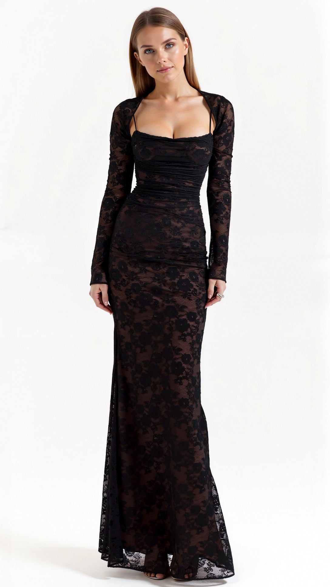 Women’s Long Sleeve Lace Evening Dress Maxi
