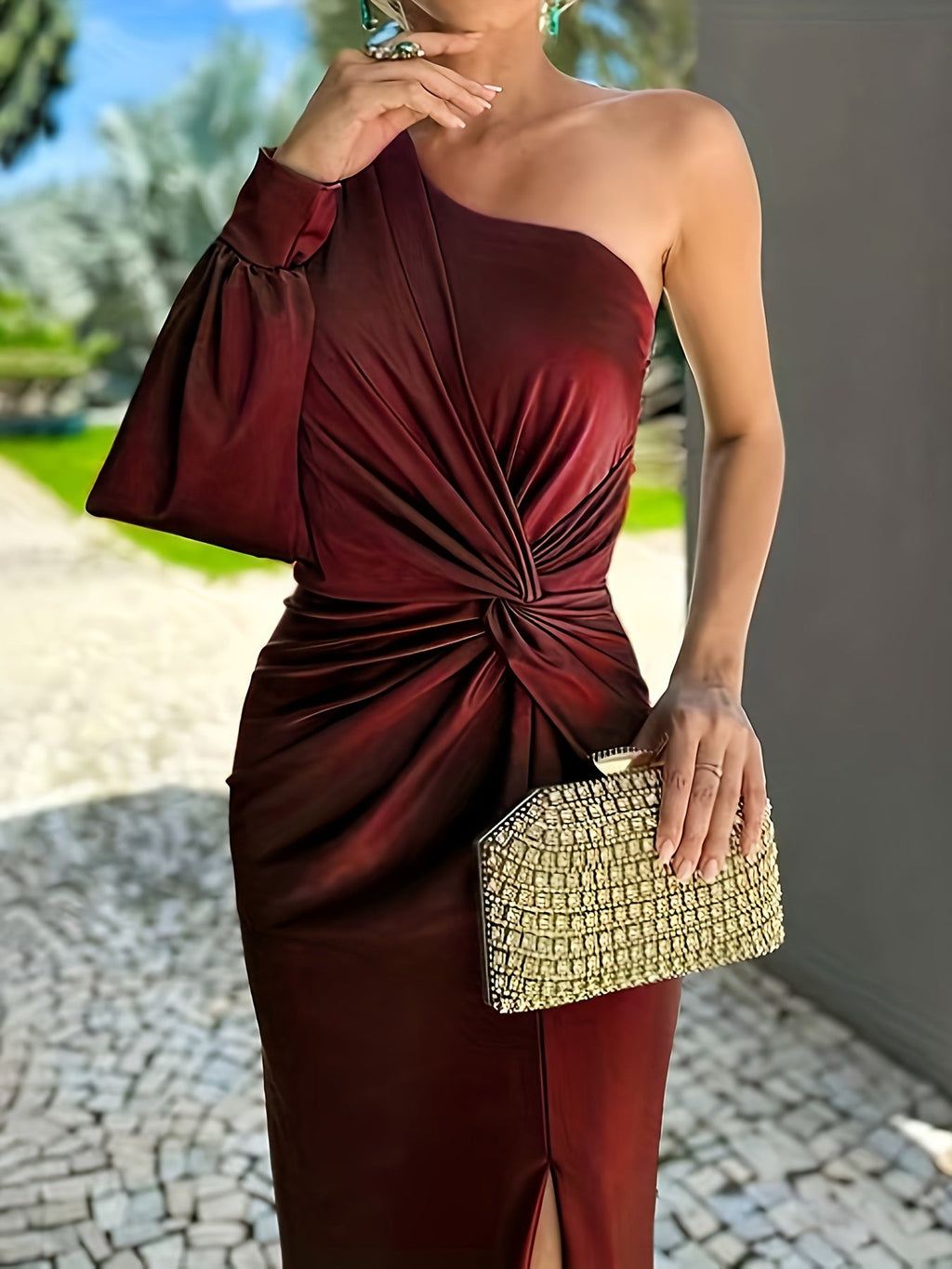 Women’s One Shoulder Slit Dress Maxi