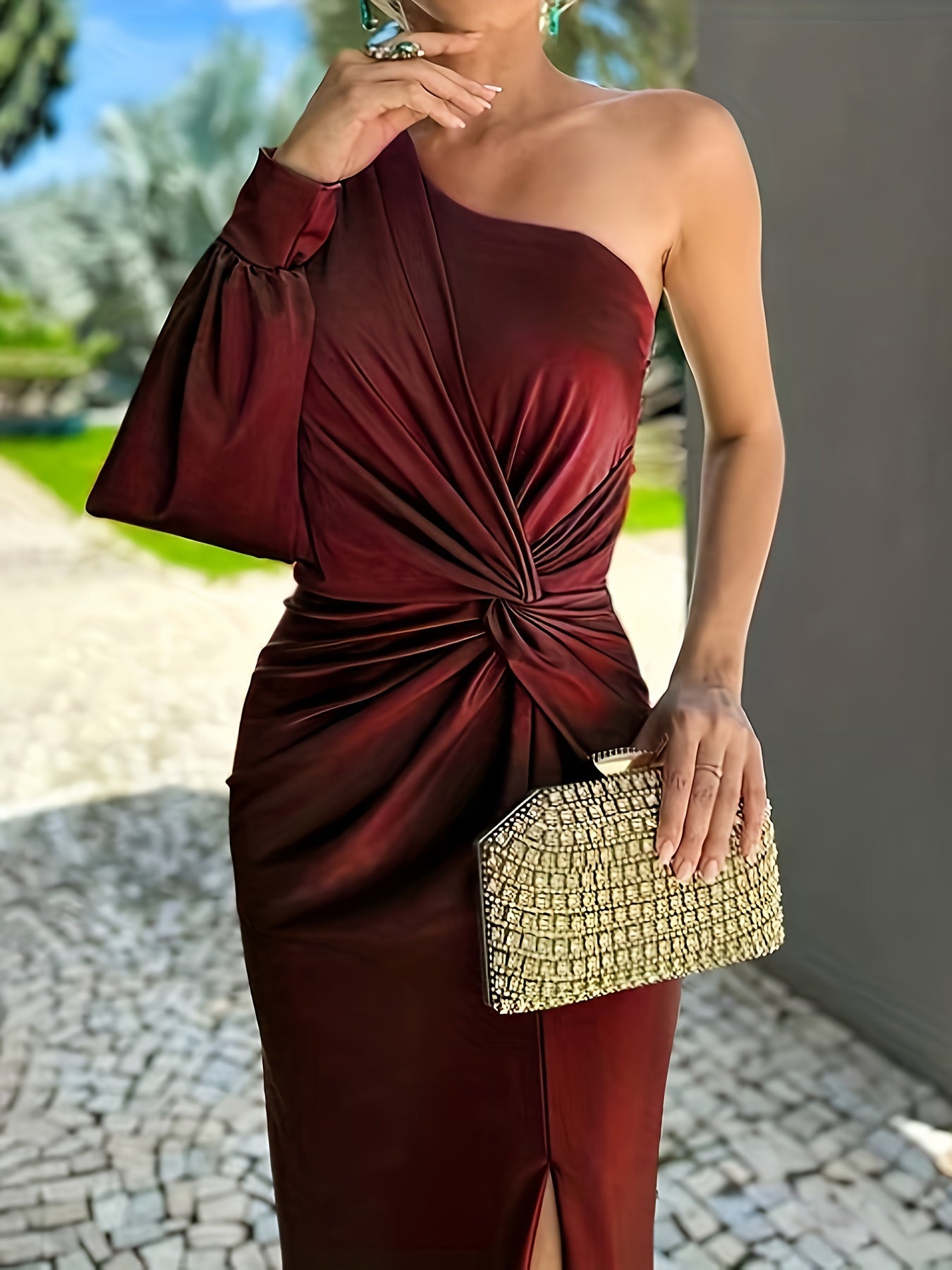 Women’s One Shoulder Slit Dress Maxi