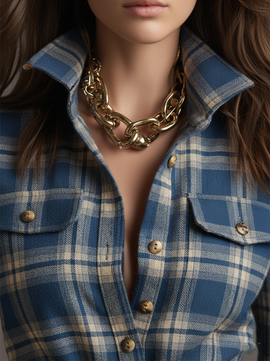 Women’s Plaid Shirt Dress Long Sleeve Maxi