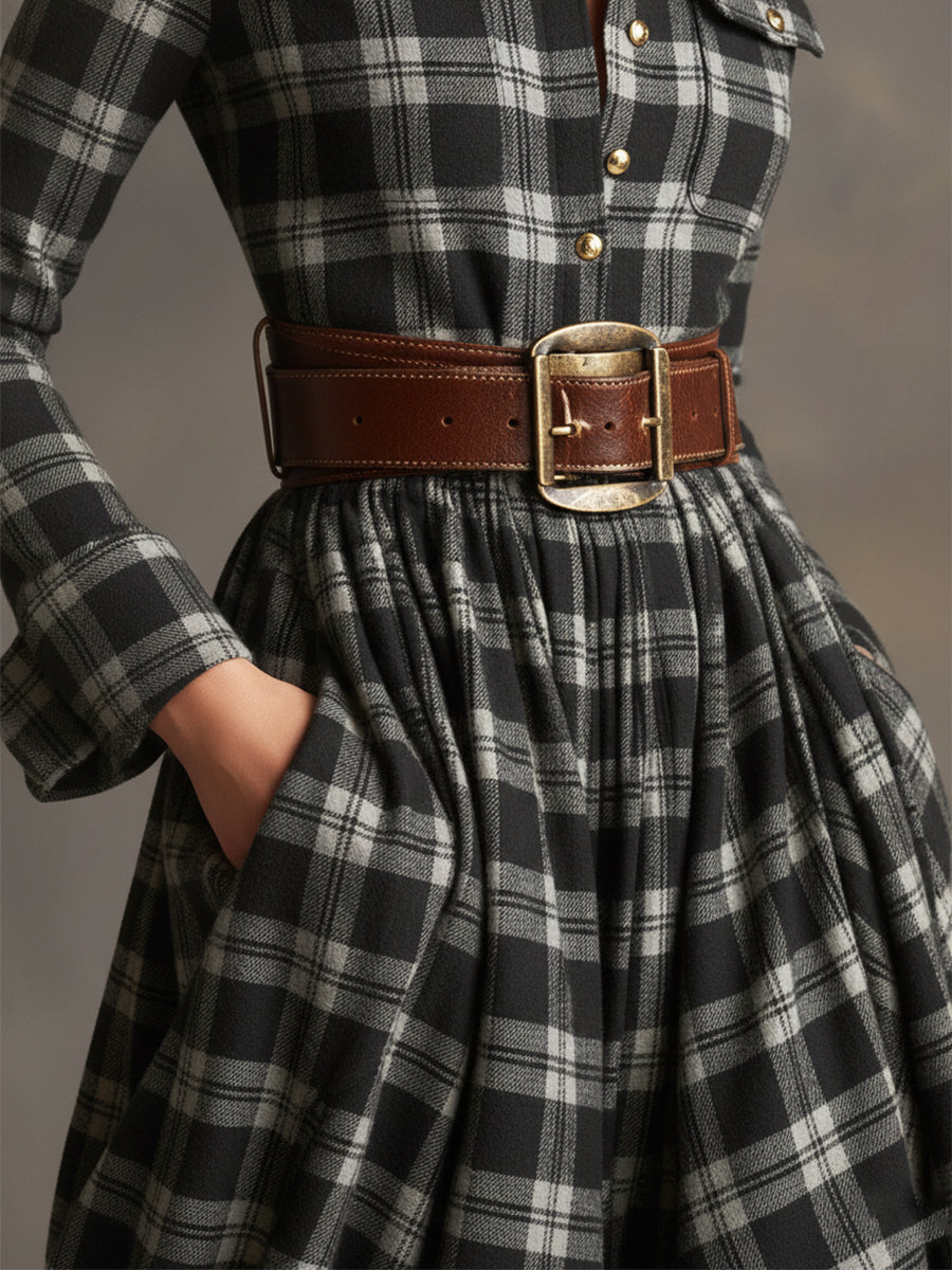 Women’s Plaid Shirt Dress Long Sleeve Maxi