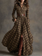 Women’s Plaid Shirt Dress Long Sleeve Maxi