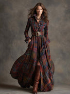 Women’s Plaid Shirt Dress Long Sleeve Maxi
