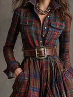 Women’s Plaid Shirt Dress Long Sleeve Maxi