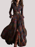 Women’s Plaid Shirt Dress Long Sleeve Maxi