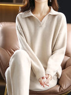 Women’s Polo Collar Two Piece Set Long Sleeve