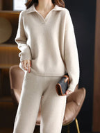 Women’s Polo Collar Two Piece Set Long Sleeve