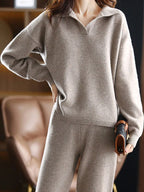 Women’s Polo Collar Two Piece Set Long Sleeve