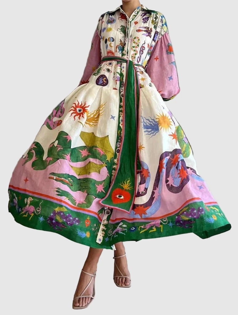 Women’s Printed Shirt Dress Maxi