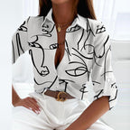 Women’s Printed V Neck Long Sleeve Blouse