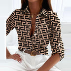 Women’s Printed V Neck Long Sleeve Blouse