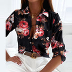 Women’s Printed V Neck Long Sleeve Blouse
