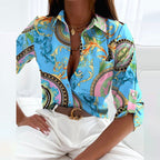 Women’s Printed V Neck Long Sleeve Blouse