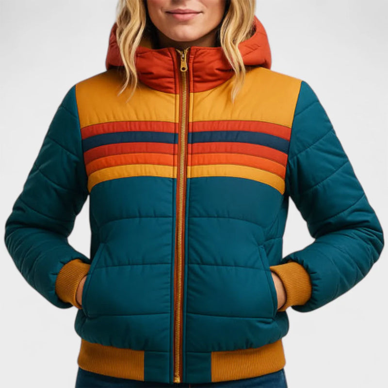 Women’s Puffer Jacket Retro Color Block
