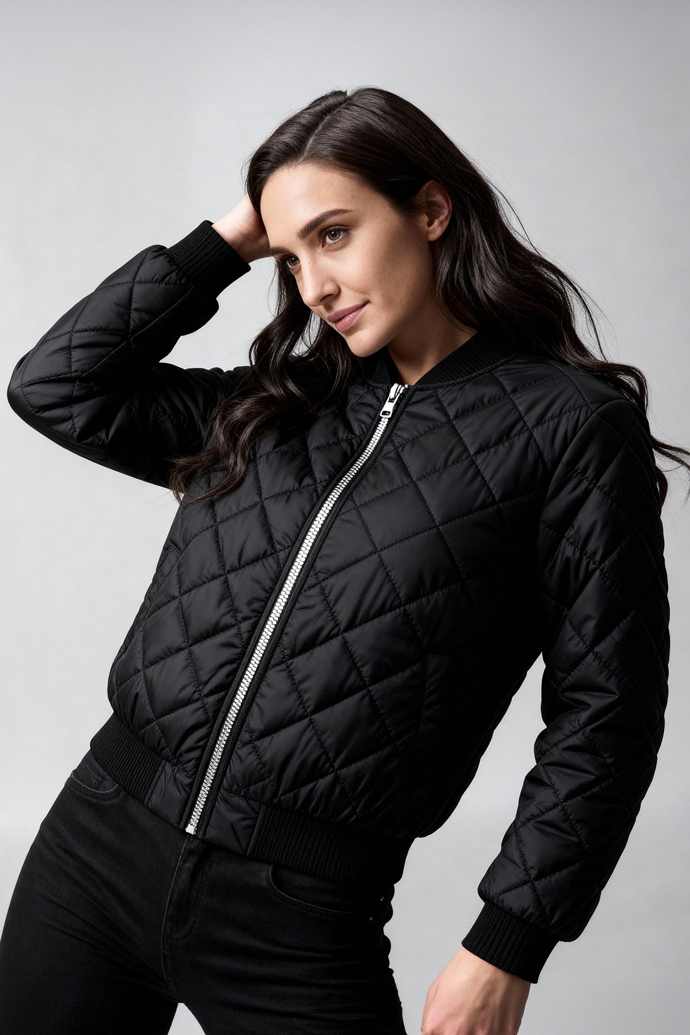 Women’s Quilted Bomber Jacket Zip Up