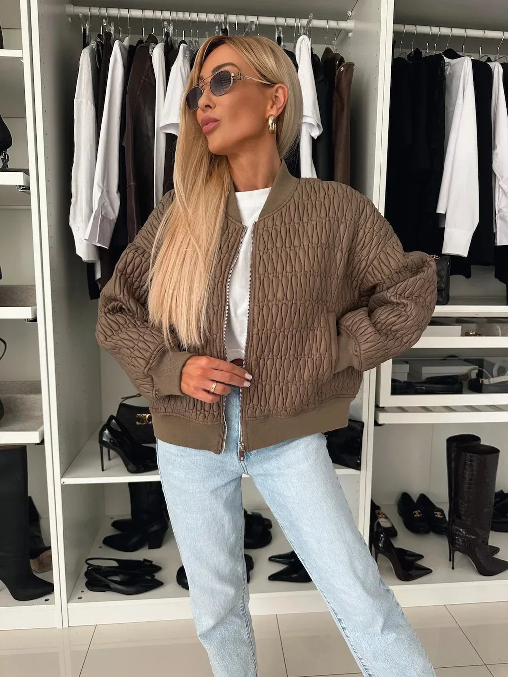 Women’s Quilted Bomber Jacket Zip Up