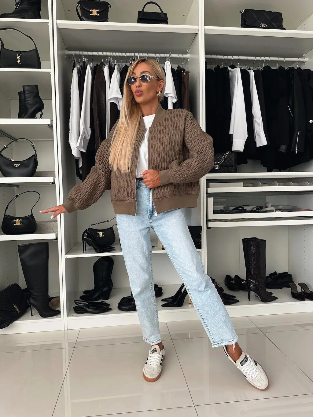 Women’s Quilted Bomber Jacket Zip Up