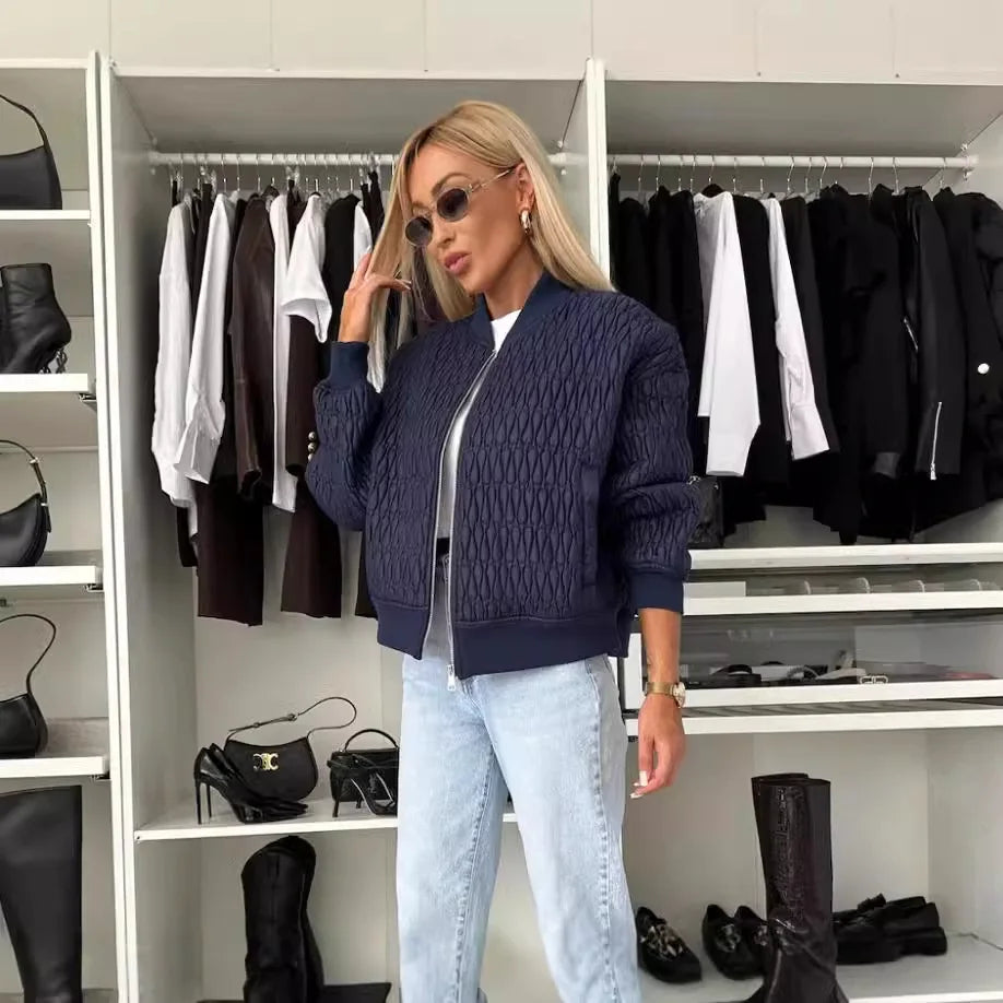 Women’s Quilted Bomber Jacket Zip Up