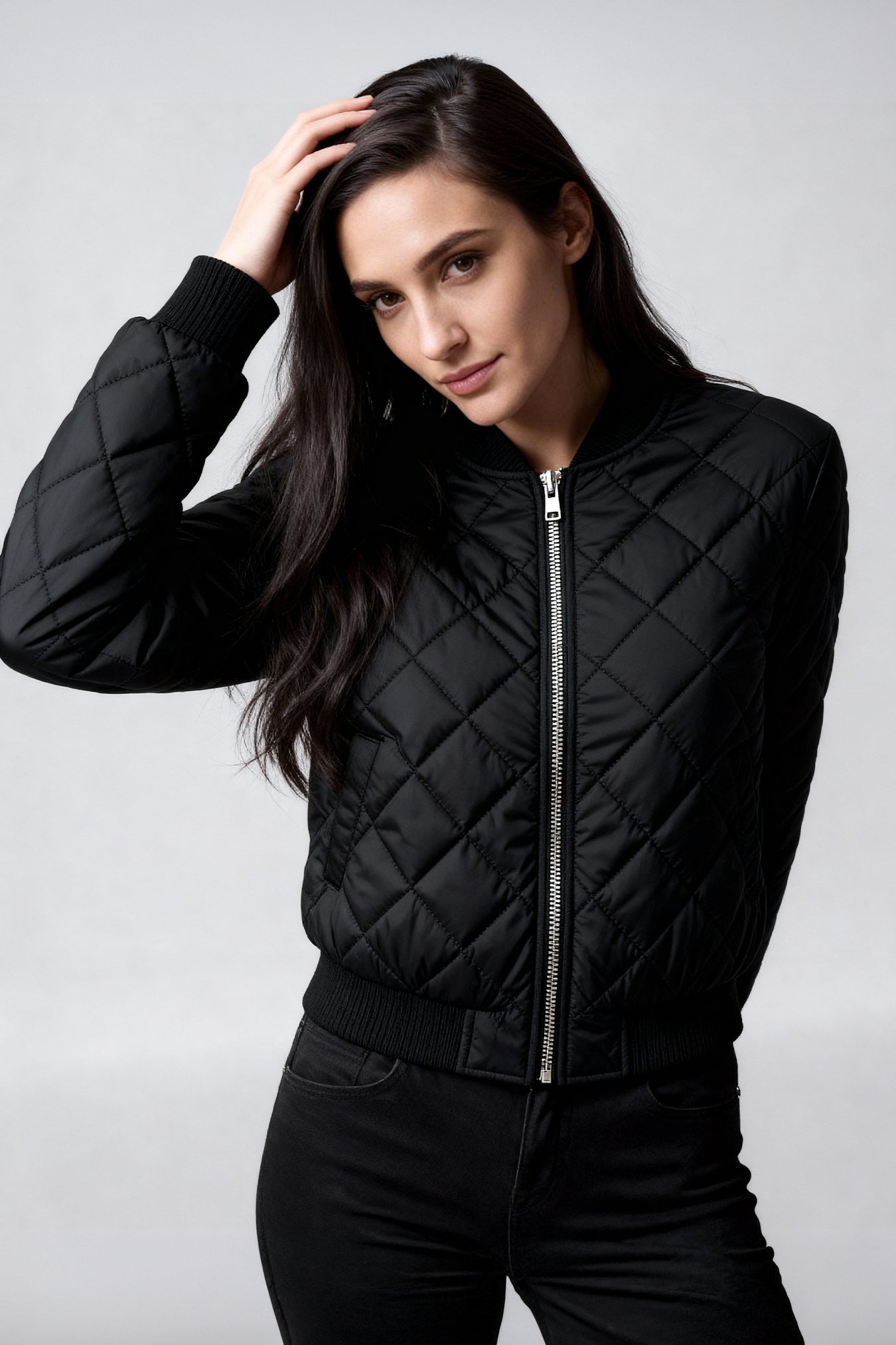 Women’s Quilted Bomber Jacket Zip Up
