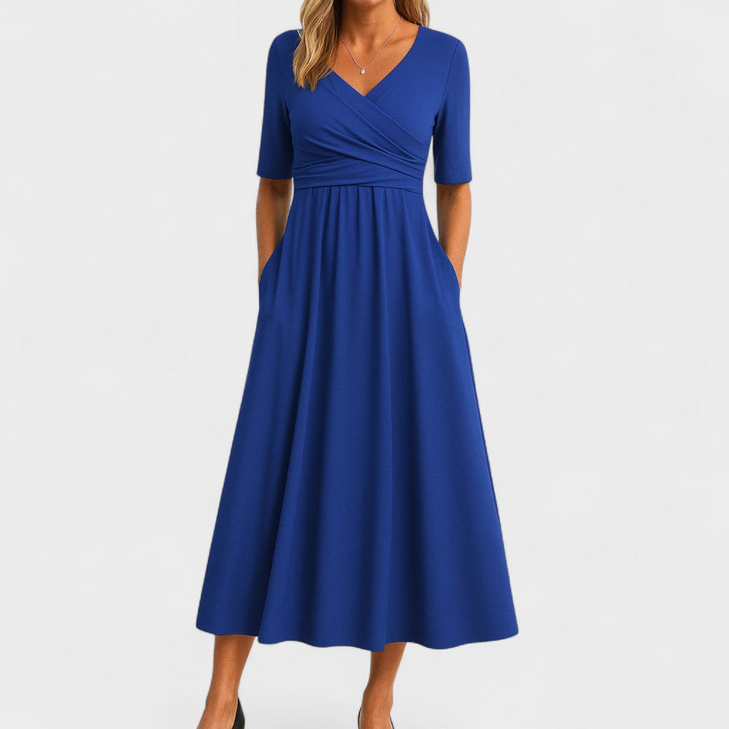 Women’s Short Sleeve V Neck Dress Midi