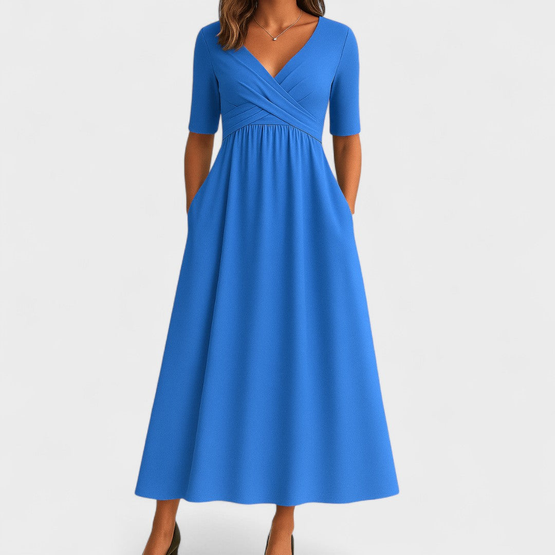 Women’s Short Sleeve V Neck Dress Midi