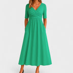 Women’s Short Sleeve V Neck Dress Midi