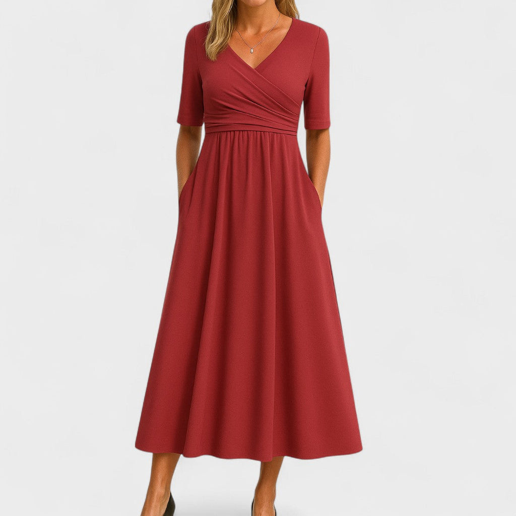 Women’s Short Sleeve V Neck Dress Midi