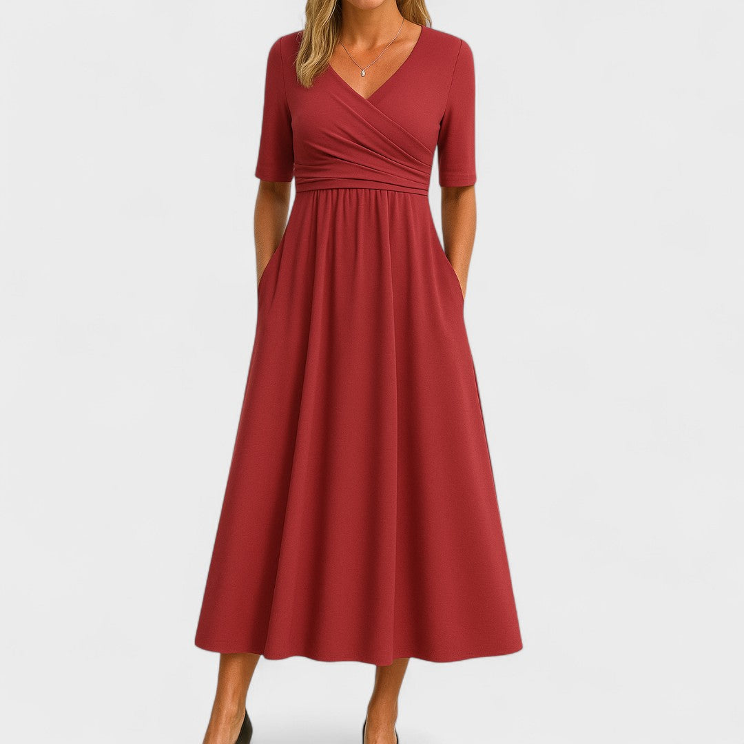 Women’s Short Sleeve V Neck Dress Midi